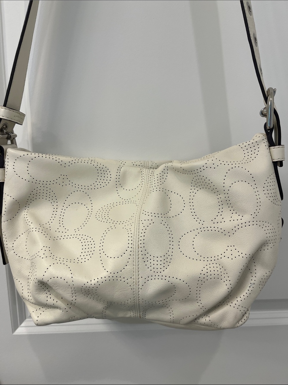 Coach White Perforated Signature Leather Shoulder Bag